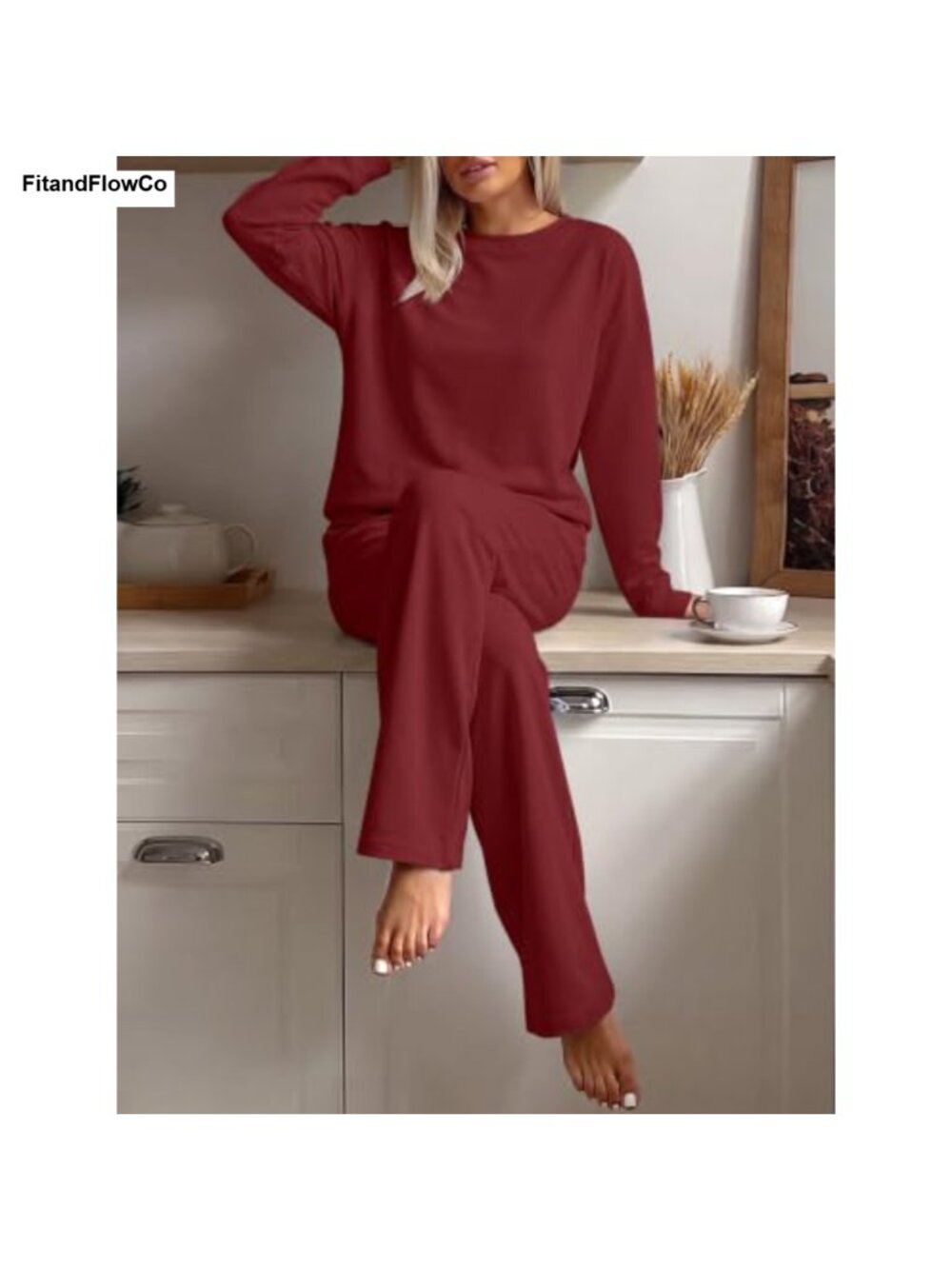 Women's Extra Soft Two Piece Lounge Set Sweatshirt & Wide Leg Sweatpants - Picture 4 of 6